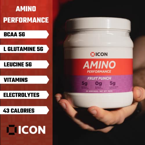 BCAA Amino Acid Powder Drink with L Glutamine Vitamins and Electrolytes | Sugar Free Pre and Intra Workout Recovery Drink | 30 Servings - ICON Nutrition Amino Performance | High-Quality BCAAs | MySupplementShop.co.uk
