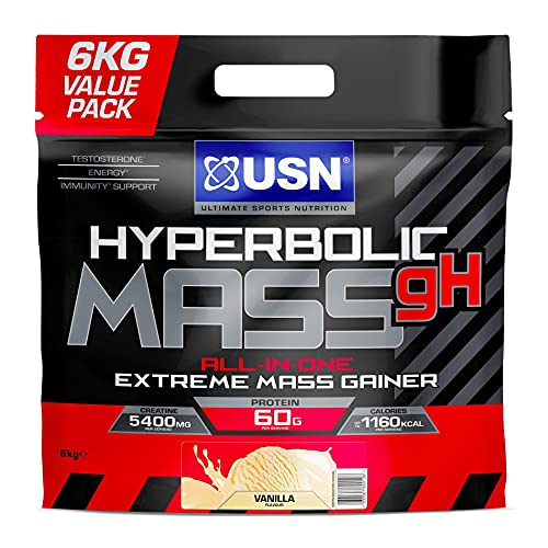USN Hyperbolic Mass Vanilla 6kg: High Calorie Mass Gainer Protein Powder for Fast Muscle Mass and Weight Gain With Added Creatine and Vitamins | High-Quality Protein Blends | MySupplementShop.co.uk