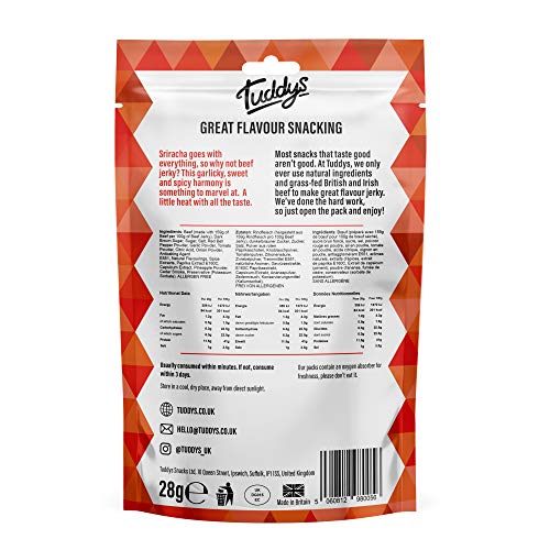 Tuddys Snacks Beef Jerky 12x28g Sriracha | High-Quality Sports Nutrition | MySupplementShop.co.uk