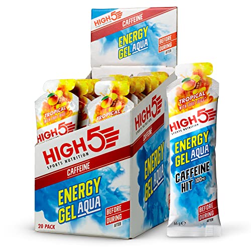 HIGH5 Energy Gel Aqua Caffeine Hit Liquid Quick Release Energy On The Go From Natural Fruit Juice (Tropical 20 x 66g) | High-Quality Energy Drinks | MySupplementShop.co.uk