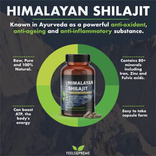 Himalayan Shilajit Capsules 100% Pure Natural a Powder Rich in Trace Minerals Magnesium Zinc Potassium & Iron Fulvic & Humic Acid 60 Capsules - 2 Months Supply | High-Quality Combination Multivitamins & Minerals | MySupplementShop.co.uk