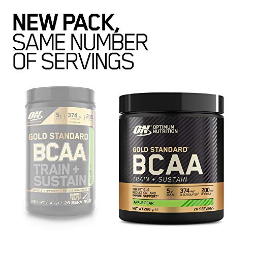 Optimum Nutrition Gold Standard BCAA Amino Acid Powder Vitamin C with Zinc Magnesium and Electrolytes Immune Booster Apple and Pear 28 Servings 266 g Packaging May Vary | High-Quality BCAAs | MySupplementShop.co.uk