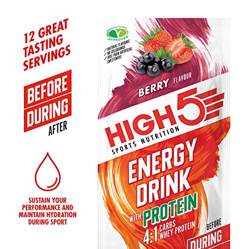 HIGH5 Energy Drink With Protein Blend of Carbohydrates Protein & Electrolytes (Berry 12 x 47g) | High-Quality Electrolyte Replacements | MySupplementShop.co.uk