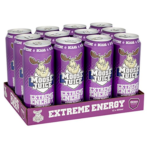 Muscle Moose - Moose Juice Extreme Energy | Caffeine Drink BCAA & B Vitamins Zero Sugar Aspartame-free Berry 500ml (12 Cans) | High-Quality Energy Drinks | MySupplementShop.co.uk