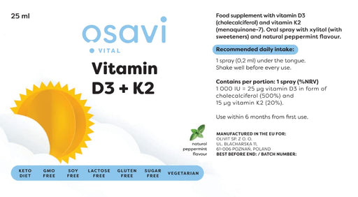 Osavi Vitamin D3 + K2 Oral Spray, Peppermint - 25 ml. | High-Quality Vitamin D | MySupplementShop.co.uk