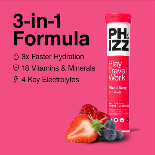 Phizz 2-in-1 Multivitamin & Rehydration Electrolyte Effervescent 12x20 Tabs Mixed Berry | High-Quality Health Supplements | MySupplementShop.co.uk