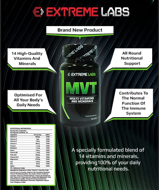 Extreme Labs MVT 60 Caps | High-Quality Combination Multivitamins & Minerals | MySupplementShop.co.uk