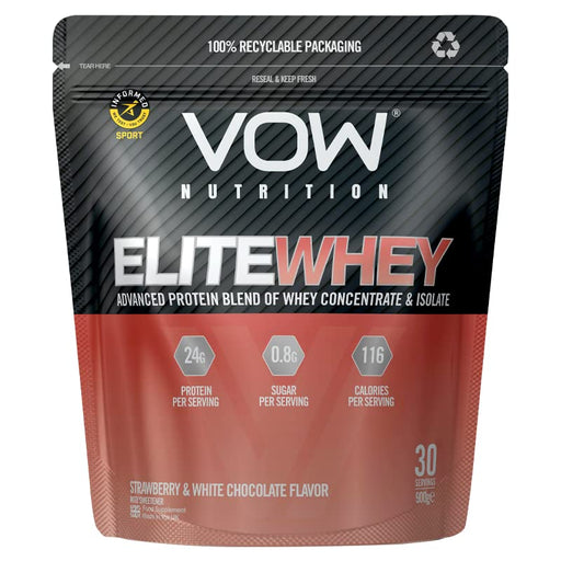 VOW Nutrition Elite Whey Protein 900g Whey Isolate Whey Concentrate 30 Servings Premium Whey Protein with Naturally Occurring BCAAs Informed Sports Approved (Strawberry & White Chocolate) | High-Quality Whey Proteins | MySupplementShop.co.uk