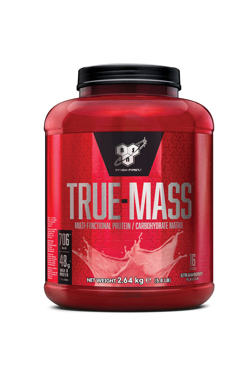 BSN True Mass, Strawberry Milkshake - 2640 grams | High-Quality Weight Gainers & Carbs | MySupplementShop.co.uk