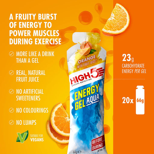 HIGH5 Energy Gel Aqua Orange 66g (Single) | High-Quality Health Foods | MySupplementShop.co.uk