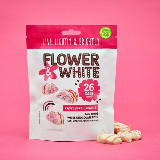 Flower & White Raspberry Crumble Fairtrade Chocolate Meringue Bites 75g | High-Quality Health Foods | MySupplementShop.co.uk
