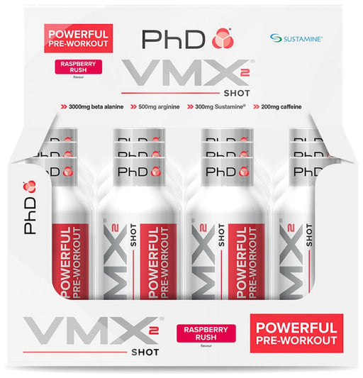 PhD VMX 2 Shot, Raspberry Rush - 12 x 60 ml. | High-Quality Pre & Post Workout | MySupplementShop.co.uk