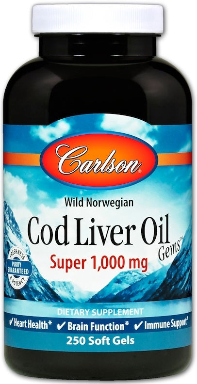 Carlson Labs Wild Norwegian Cod Liver Oil Gems, 1000mg - 250 softgels | High-Quality Omegas, EFAs, CLA, Oils | MySupplementShop.co.uk