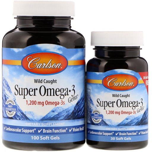 Carlson Labs Wild Caught Super Omega-3 Gems, 1200mg - 100 + 30 softgels | High-Quality Omegas, EFAs, CLA, Oils | MySupplementShop.co.uk