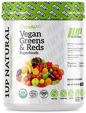 1Up Nutrition Organic Vegan Greens & Reds Superfoods, Unflavoured - 300 grams | High-Quality Health and Wellbeing | MySupplementShop.co.uk