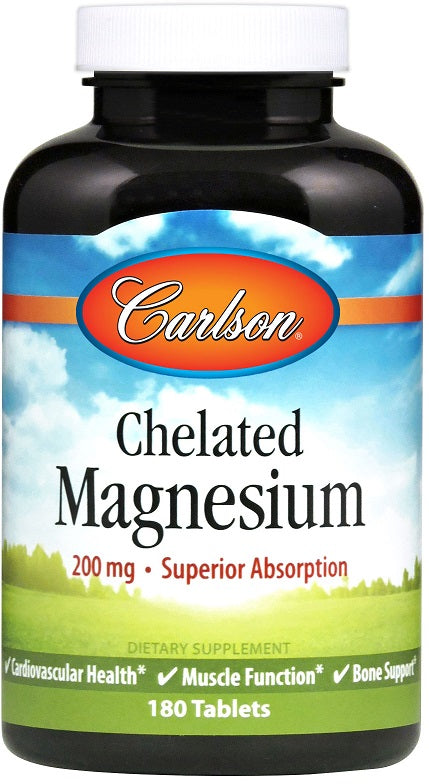 Carlson Labs Chelated Magnesium, 200mg - 180 tabs | High-Quality Vitamins & Minerals | MySupplementShop.co.uk