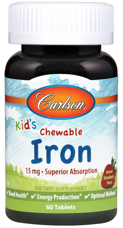 Carlson Labs Kid's Chewable Iron, 15mg Strawberry - 60 tablets | High-Quality Health and Wellbeing | MySupplementShop.co.uk