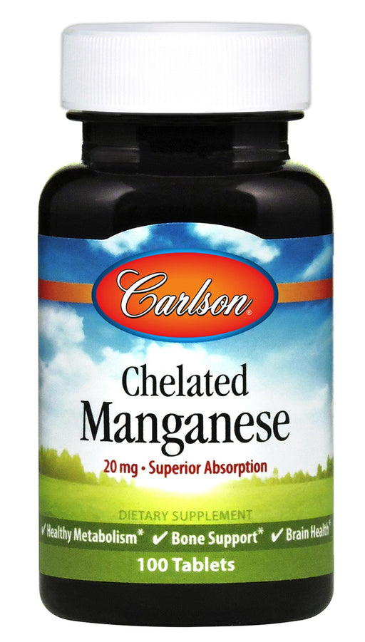Carlson Labs Chelated Manganese, 20mg - 100 tabs | High-Quality Vitamins & Minerals | MySupplementShop.co.uk