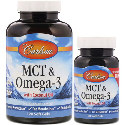 Carlson Labs MCT & Omega-3 - 120 + 30 softgels | High-Quality Omega-3 | MySupplementShop.co.uk