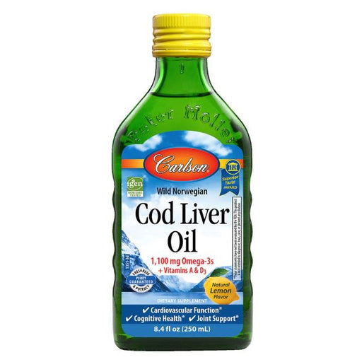Carlson Labs Wild Norwegian Cod Liver Oil, 1100mg Natural Lemon - 250 ml. | High-Quality Omegas, EFAs, CLA, Oils | MySupplementShop.co.uk