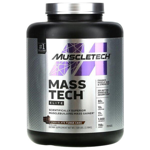 MuscleTech Mass-Tech Elite, Chocolate Fudge Cake - 3180 grams | High-Quality Weight Gainers & Carbs | MySupplementShop.co.uk