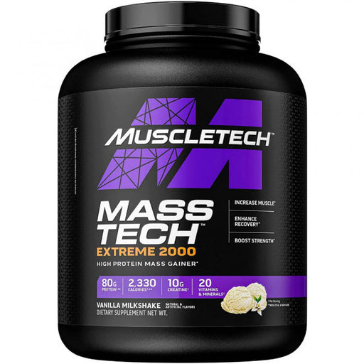 MuscleTech Mass-Tech Extreme 2000, Vanilla Milkshake - 2720 grams | High-Quality Weight Gainers & Carbs | MySupplementShop.co.uk