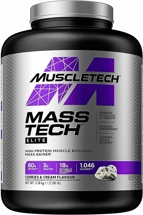 MuscleTech Mass-Tech Elite, Cookies & Cream - 3180 grams | High-Quality Weight Gainers & Carbs | MySupplementShop.co.uk
