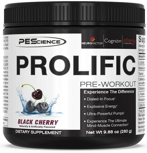 PEScience Prolific, Black Cherry - 280 grams | High-Quality Pre & Post Workout | MySupplementShop.co.uk