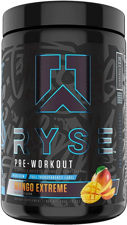 RYSE Pre-Workout - Project Blackout, Mango Extreme - 305 grams | High-Quality Pre & Post Workout | MySupplementShop.co.uk